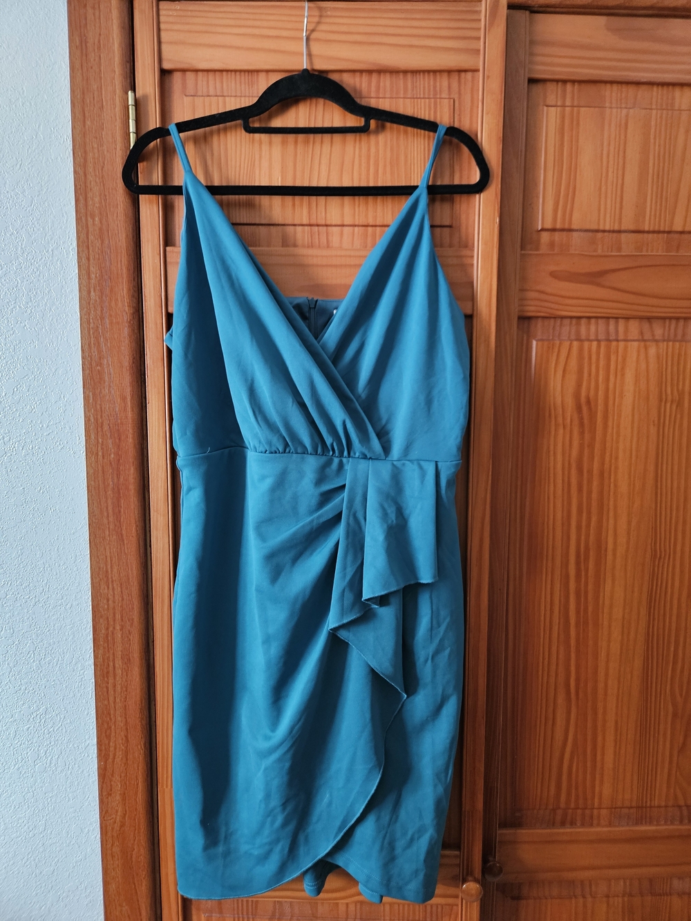 Grace Karin Teal Spaghetti Strap Wrap-Front Mini Dress